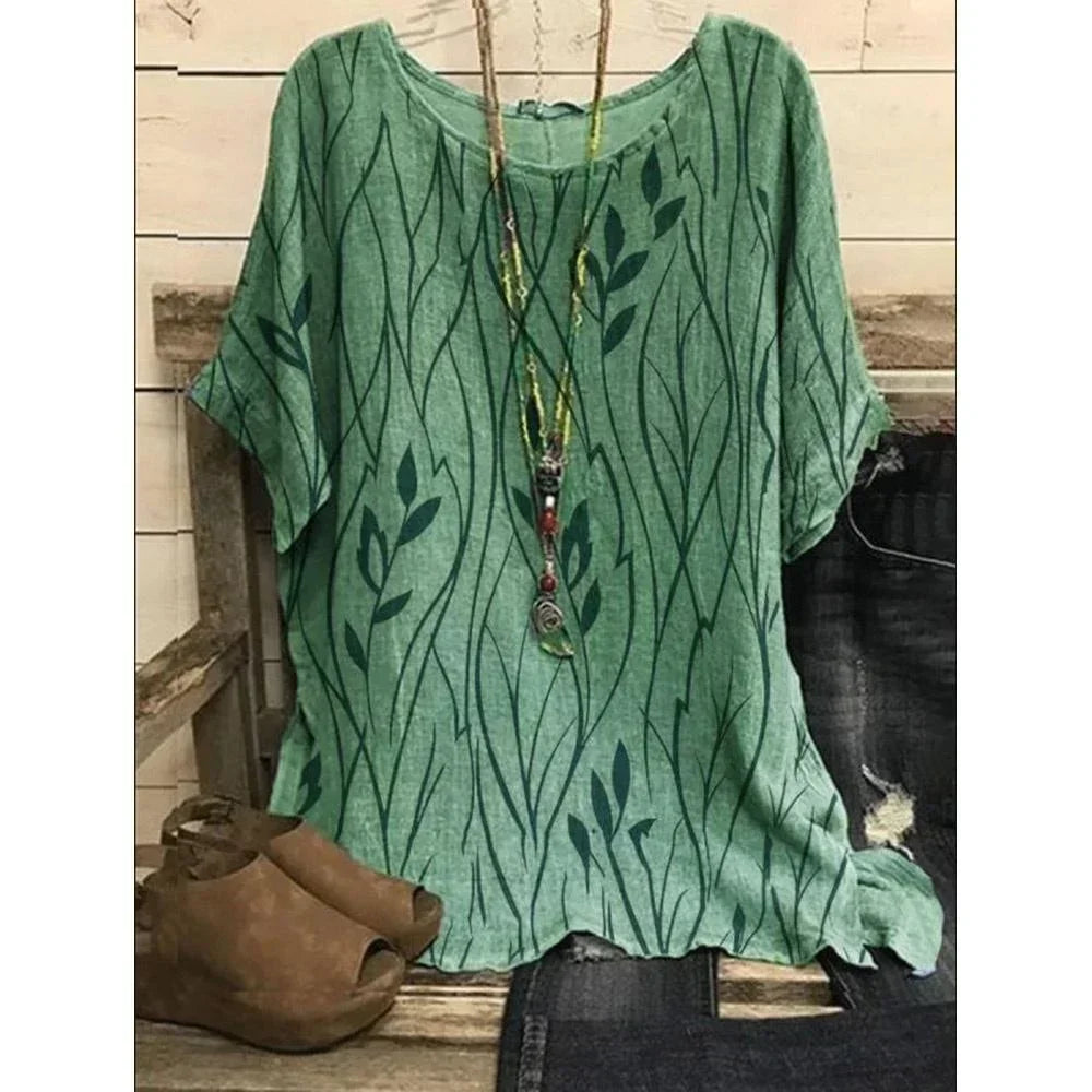 Women Plus Size 1XL-8XL Casual Loose Top Shirts Leaves Print Blouse T-shirt Ladies Fashion Vintage Blouse Half Sleeves T-shirt