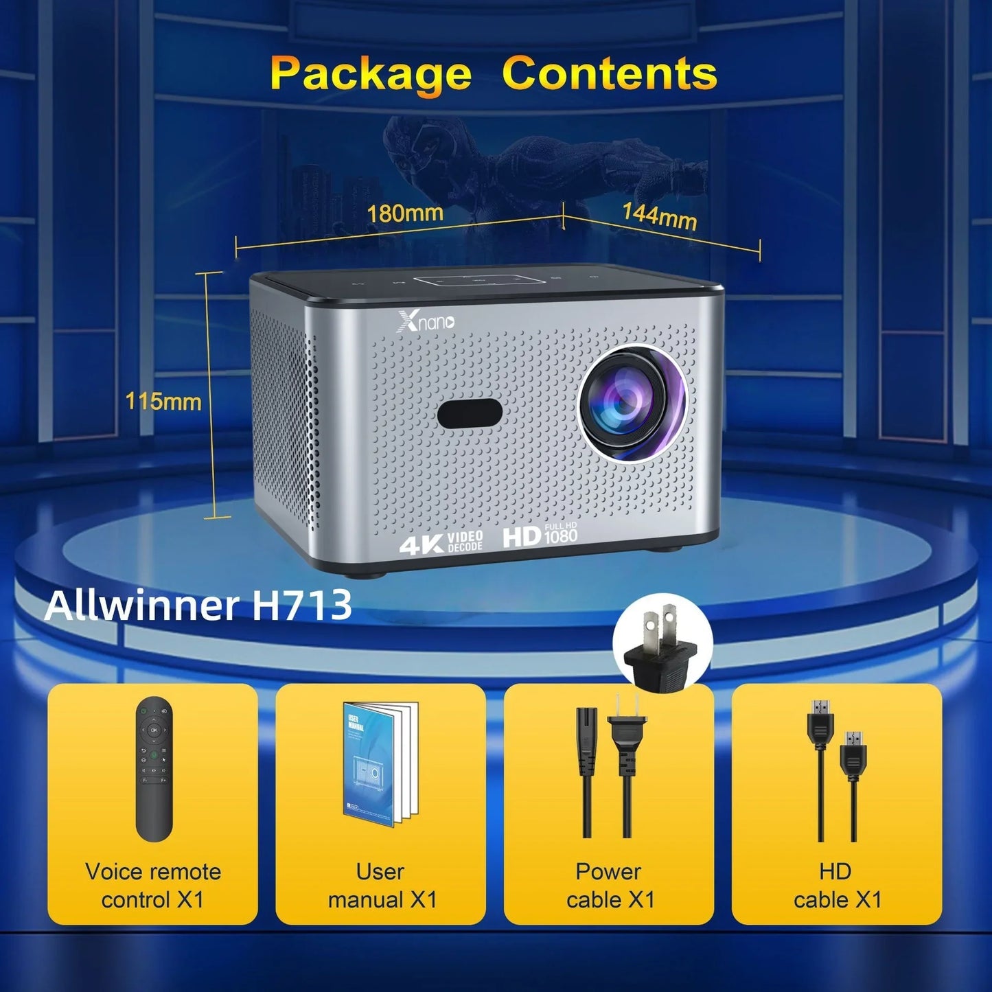 Xnano X3 Pro Native 720P Projector, 300 ANSI Lumens, Electric Focus, Auto Keystone, Wi-Fi 6, Bluetooth 5.0, Portable Mini Projector, 4K Decoding, Touch Control, Low Noise, Home Theater, Outdoor Movie Projector for Bedrooms an
