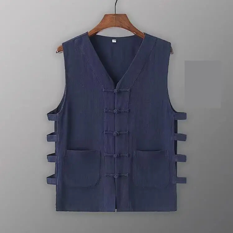 Chaleco Vintage para Hombre, Camisa de Algodón Lino, Chaleco de Kung Fu, Camiseta sin Mangas de Verano, Traje Tang, Ropa Tradicional China, Cárdigan Abierto sin Mangas