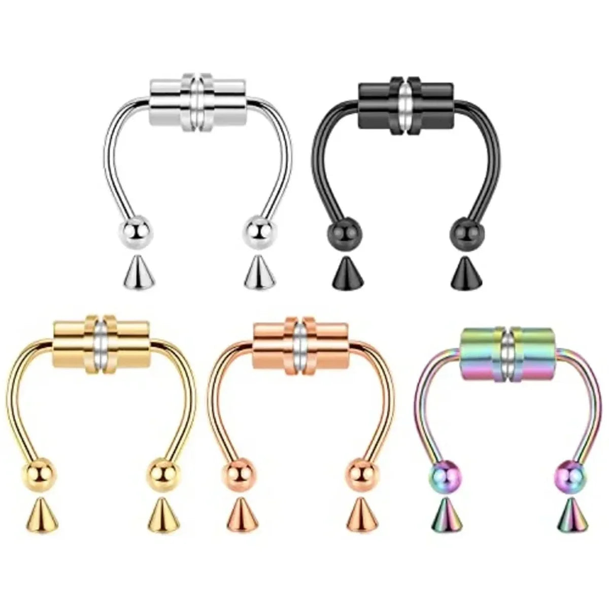 1/2/3/4/5pcs Fake Magnetic Stainless Steel Nose Rings, Non Piercing