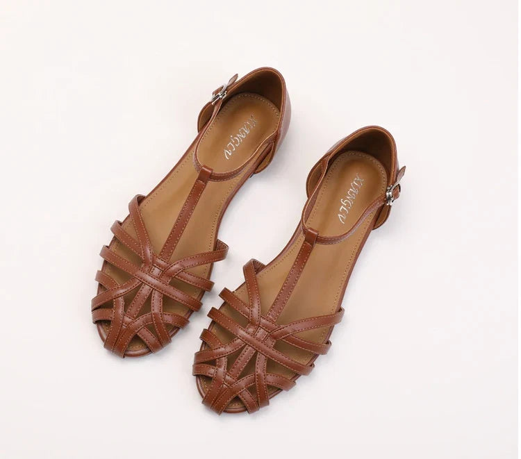 ZAROY Women's Sandals Summer Casual Footwear T-tied Cross Strap Flat Sandals Weave Hollow Roman Sandalia Zapatos сандали