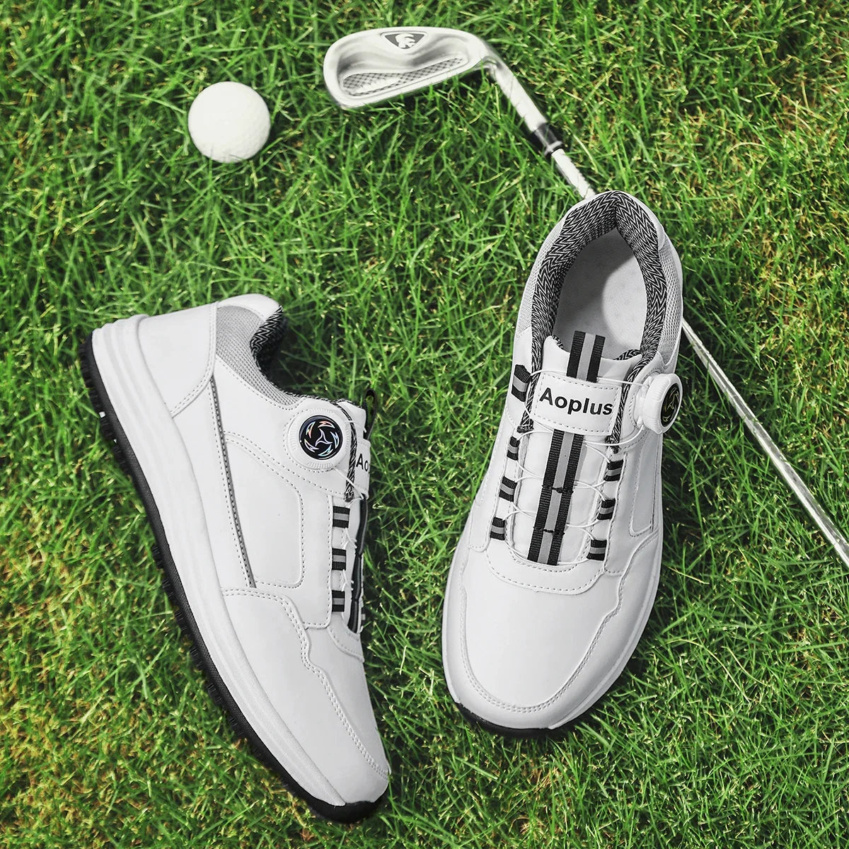 Men's Golf Shoes, New Style, Fashionable, Simple, Versatile, Solid Color, Waterproof Upper, Versatile, Stylish, Casual Sports Shoes for Men, Outdoor Youth Fashion, Men's Rotating Buckle Design, Thick Sole, Height-Increasing,