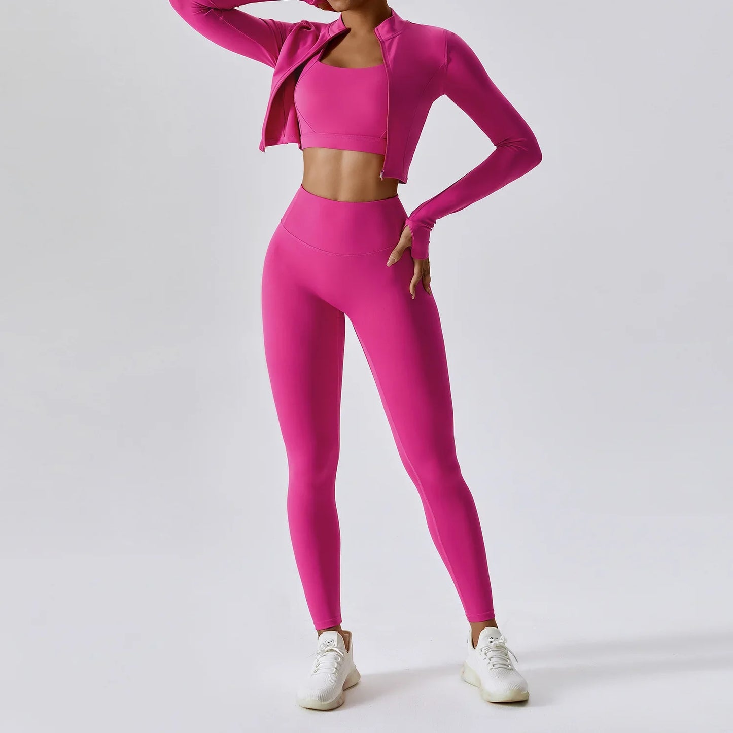 Zippered Yoga Set  Long Sleeve & High Waist Leggings