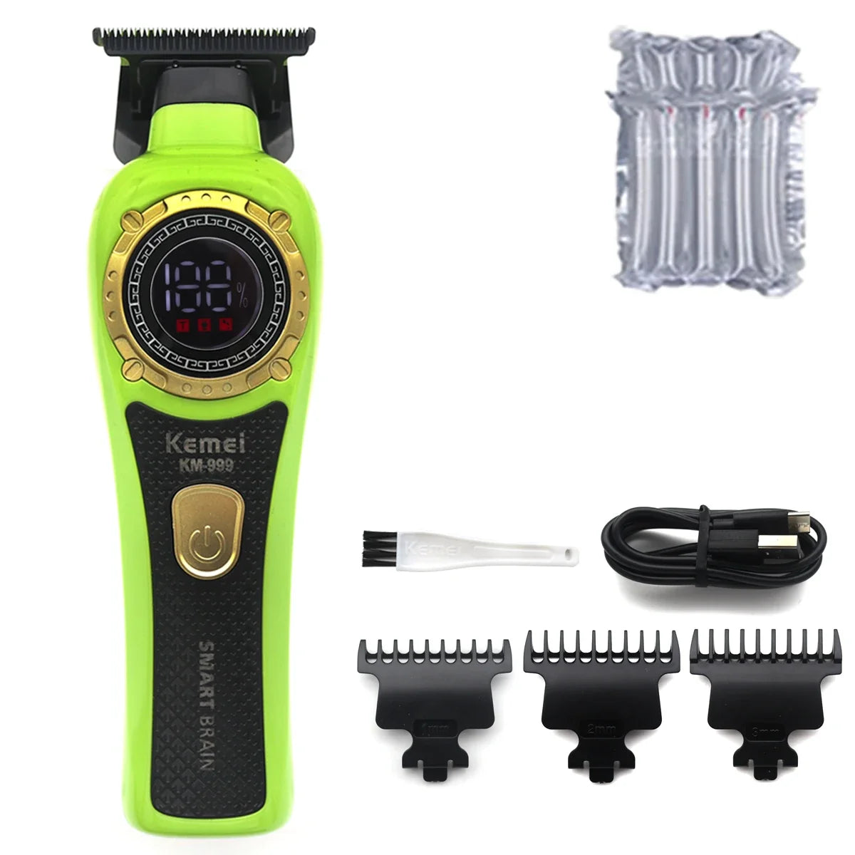 Kemei DLC T-Blade Zero Gapped LED Display Cordless USB Professional Hair Clipper Finishing Machine KM-999 Hair Trimmer for Men