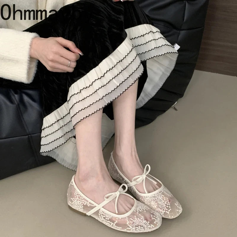2026 Spring Lace Women Mary Jane Shoes Fashion Slip On Comfort Street Style Soft Sole Female Dress Flats Shoes
