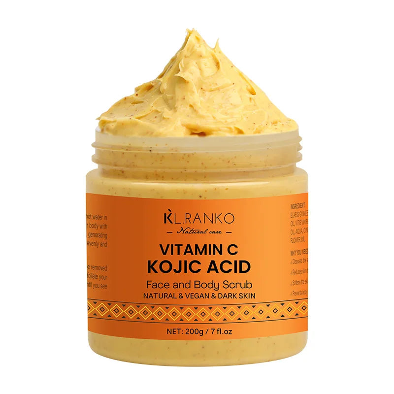 Vitamin C Kojic acid Natural Exfoliating Salt Body &Face Scrub Brightens and Softens Skin Deep Cleaning Anti Oxidative Skin Tone
