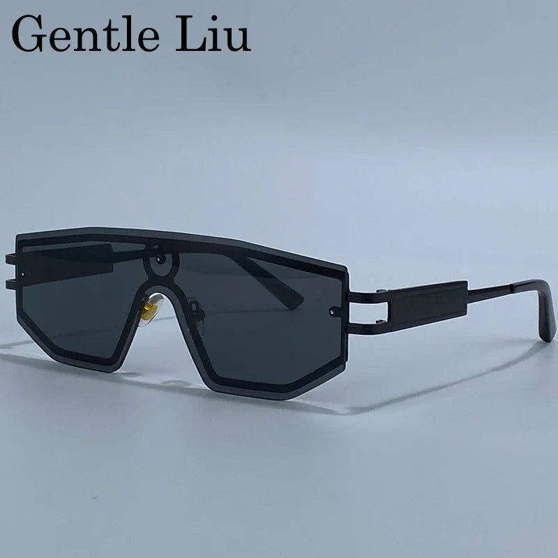 Steampunk One-Piece Rimless Sunglasses Women 2026 Luxury Brand Shield Windproof Goggle Sun Glasses For Lady Metal Frame Shades