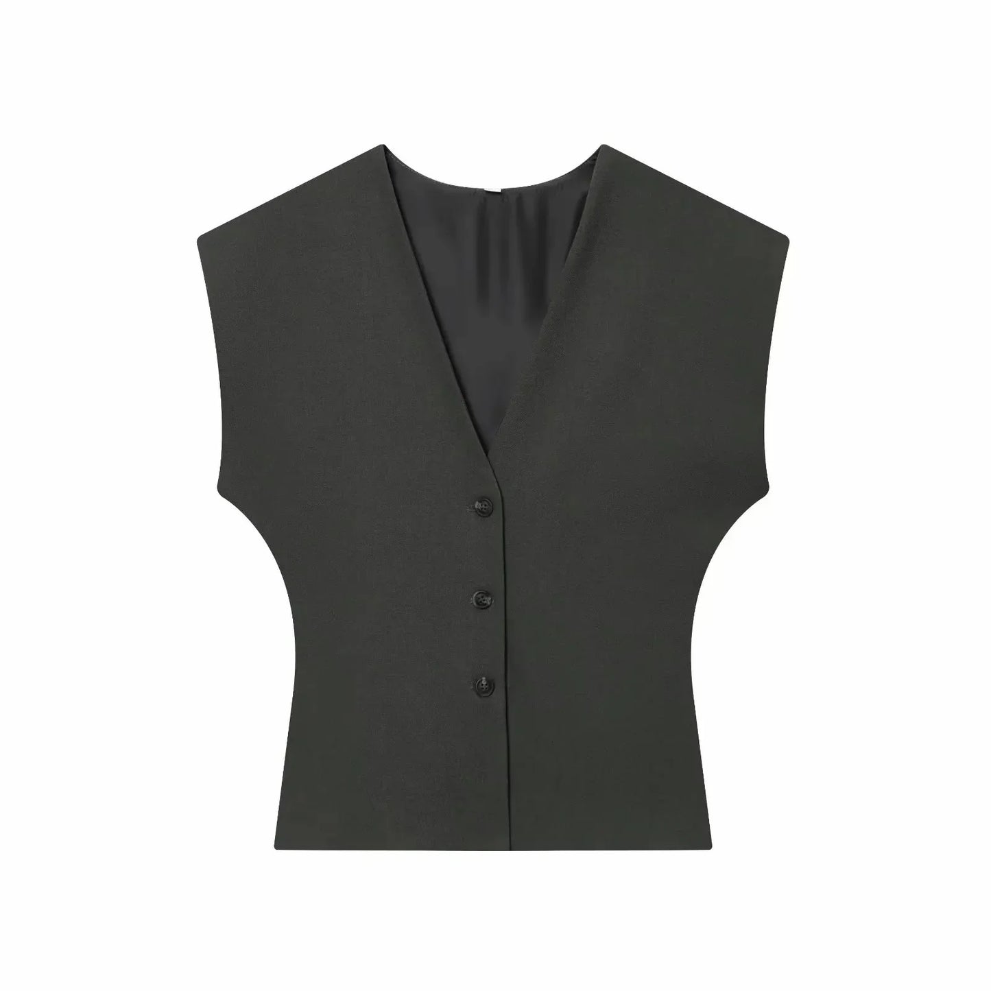 Women Fashion 2-Piece Set Single-breasted Sleeveless V-Neck Pinstripe Vest+Summer Pleated Loose Pocket Belt Zipper Pants