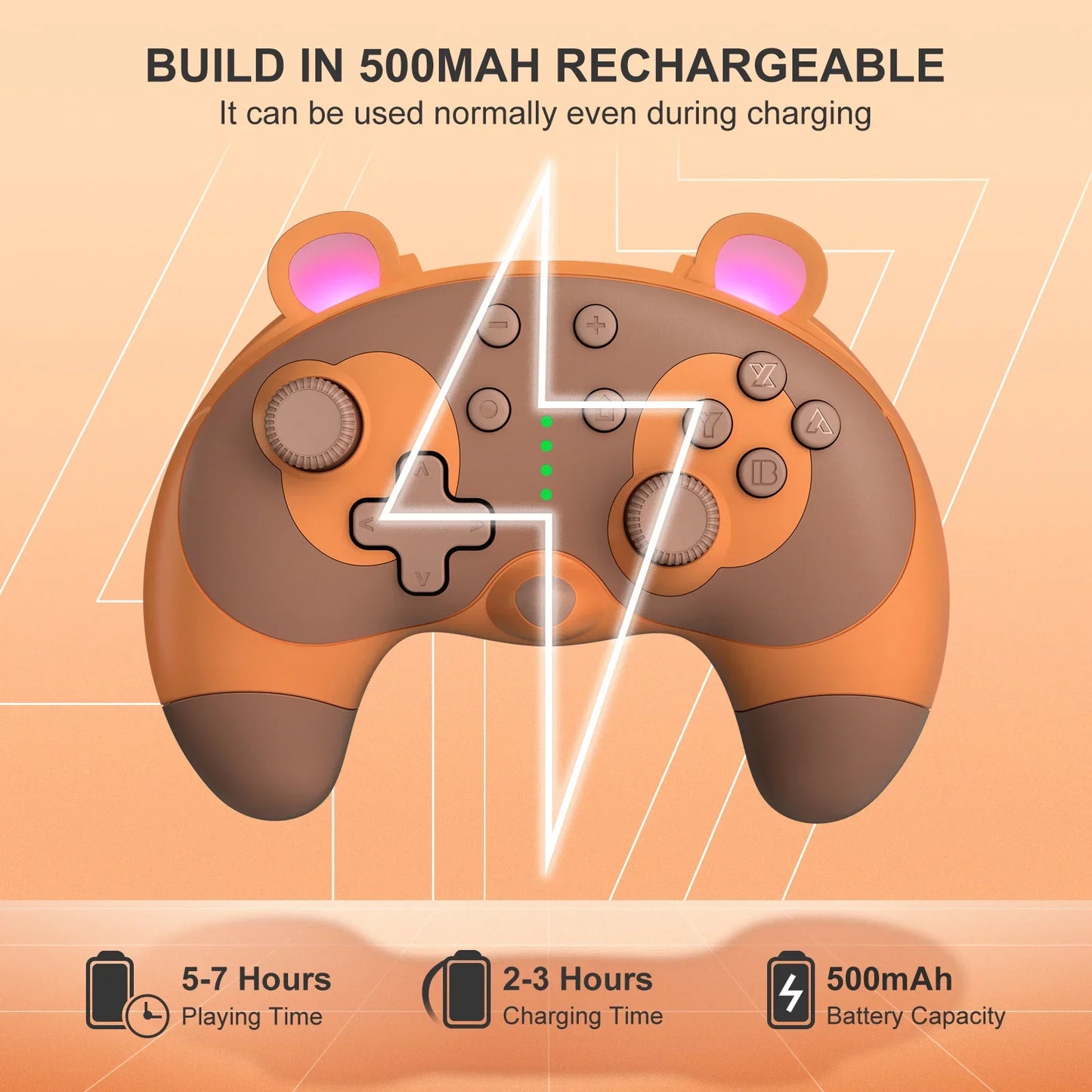 Dual-Operation Mode Gamepad with 6-Axis Gyro,Dual Vibration&Macro Programming,Large-Capacity Wireless Game Controller