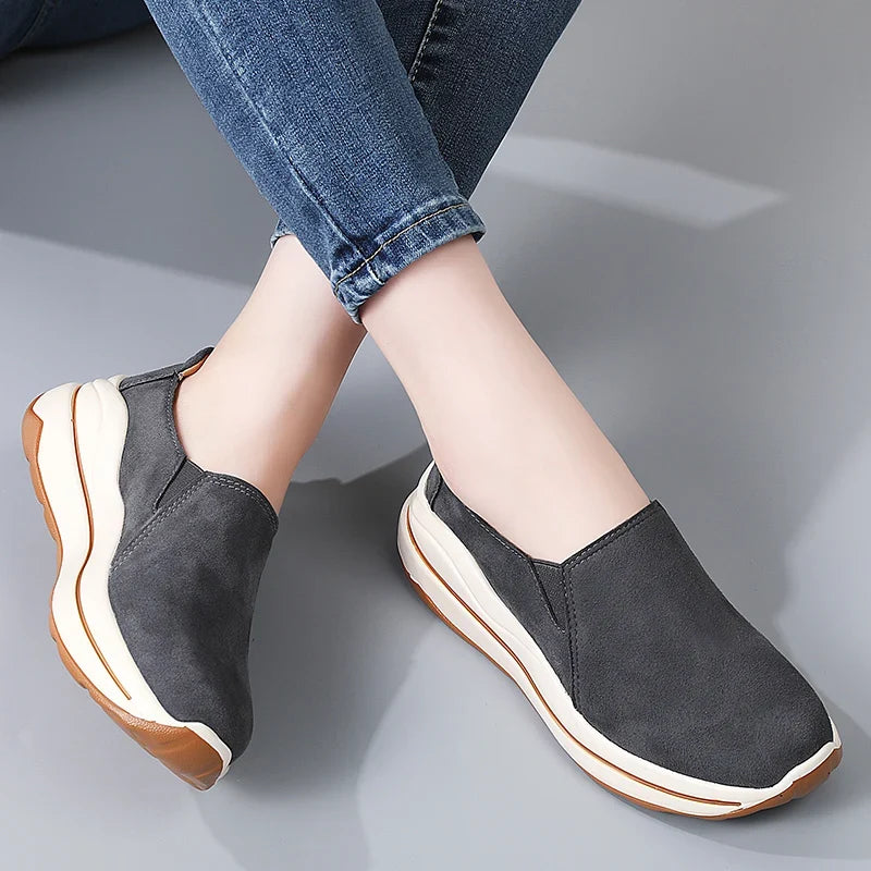 Women's Spring & Autumn Flat Shoes Ladies Thick Bottom Wedge Loafers Slip-On Casual Moccasins Creepers