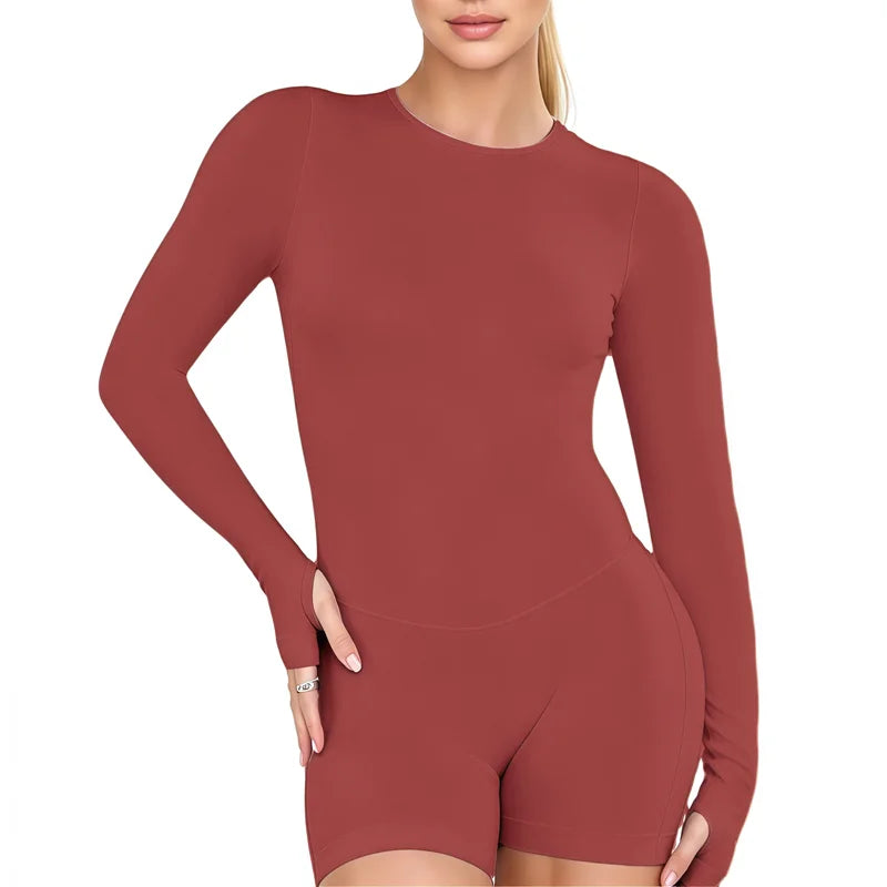 Women's Backless Long Sleeve Workout Jumpsuit