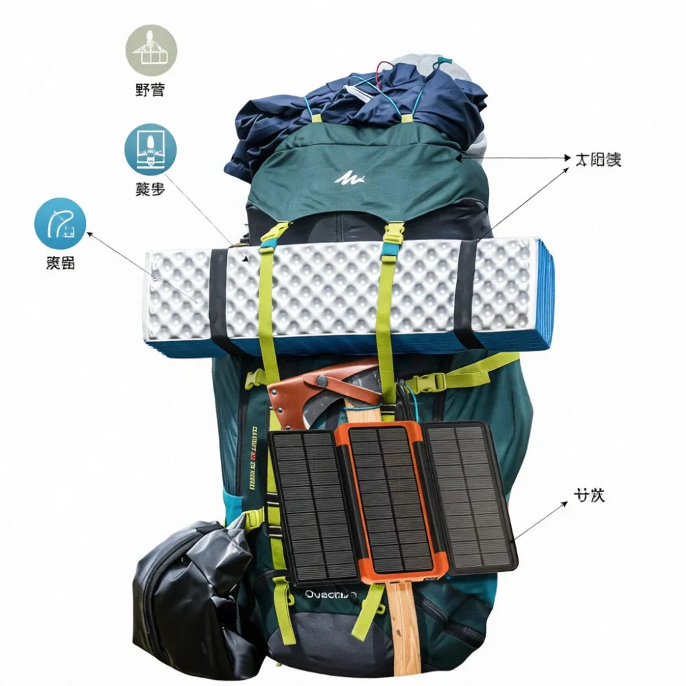 Portable Foldable Solar Charger Power Bank Outdoor Camping Hiking Equipment Mobile Energy Storage Travel Battery Pack