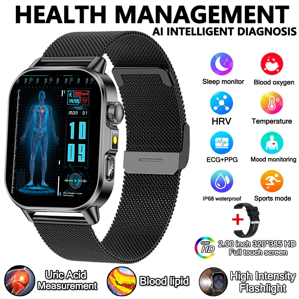 Uric Acid Lipid Health Smartwatch With ECG PPG Bluetooth Call