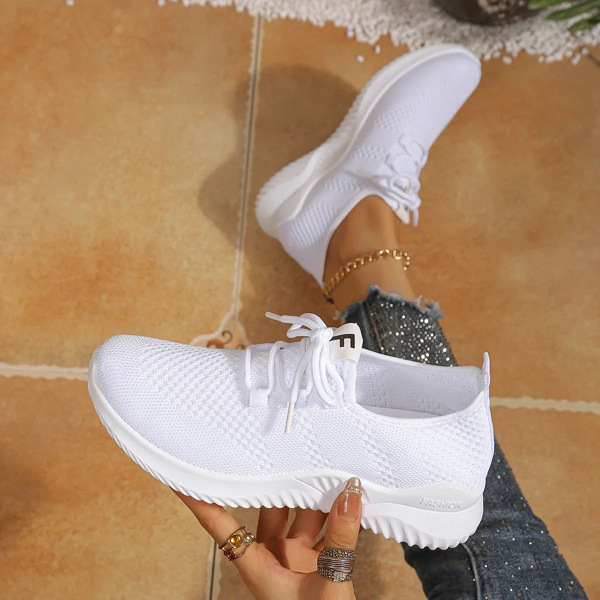 Women's Shoes Ladies Outdoor Casual Sneakers Breathable Knit Upper Lightweight Comfortable Anti Slip Soft Walking Shoes