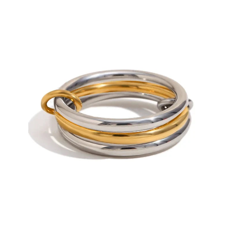 A Niche Two-Color Four-Ring Copper Jewelry Ring, Hypoallergenic, Ins