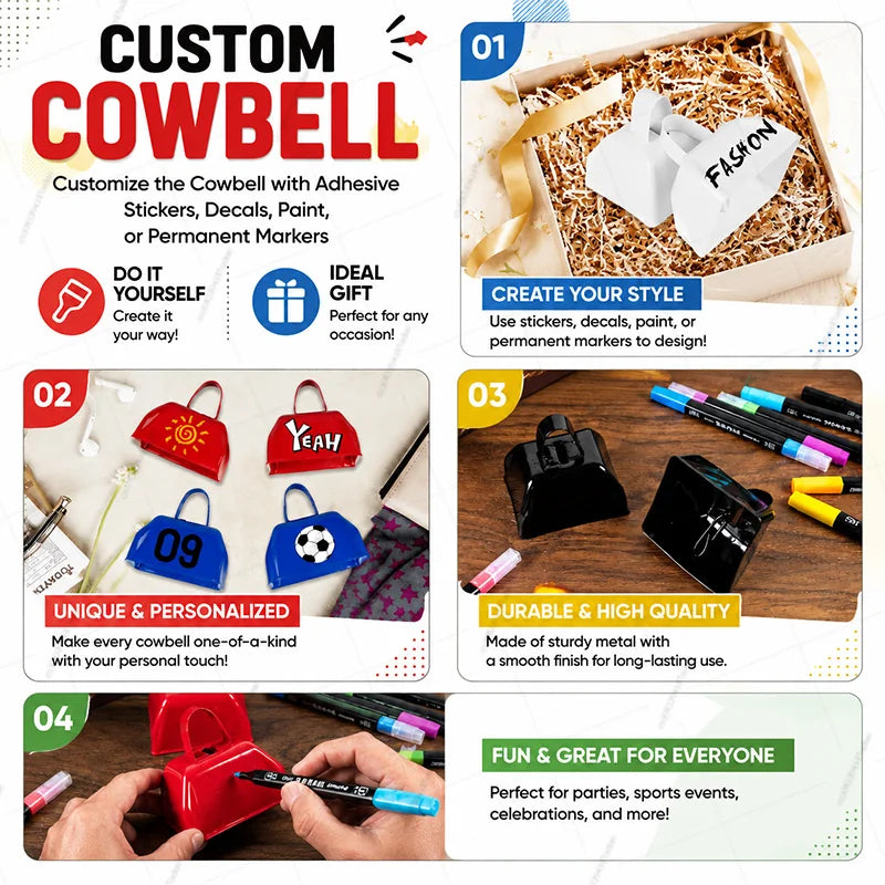 12-100 Pcs Metal Cowbells for Sporting Event 3 Inch Small Noise Makers