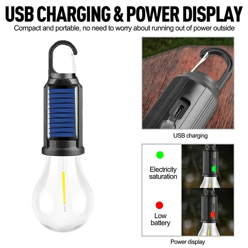 New Solar Powered Charging Camping Lamp Atmosphere Lamp Multifunctional Handheld Tungsten Filament Lamp Outdoor Retro Camping