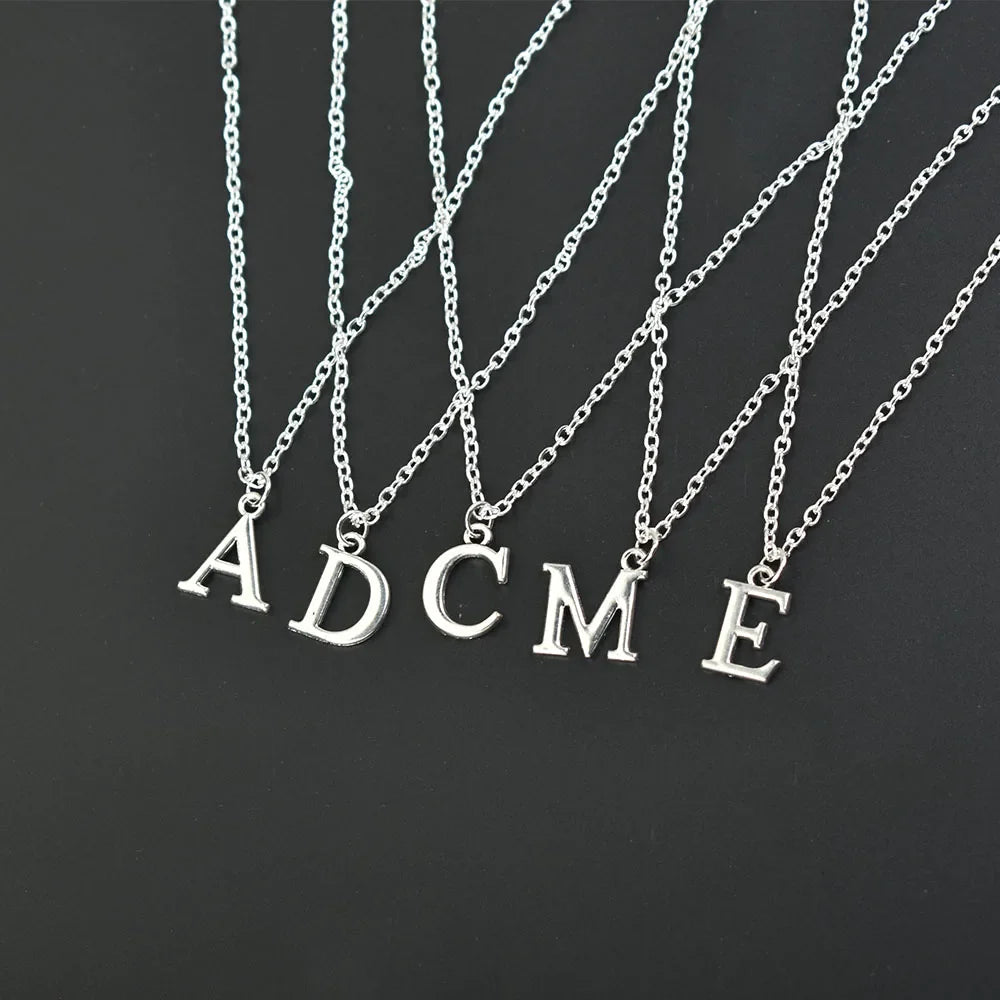 Silver Color A-Z English Alphabet Letter Pendants Necklaces For Women Metal Jewelry Simple Initial Chain Choker Collares