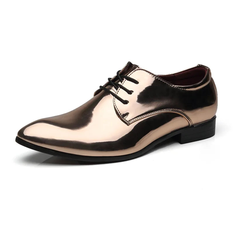 Fashion Trend Patent Leather Men Wedding Shoes Gold Blue Red White Oxfords Shoes Designer Pointed Toe Dress Shoes Big Size 37-48