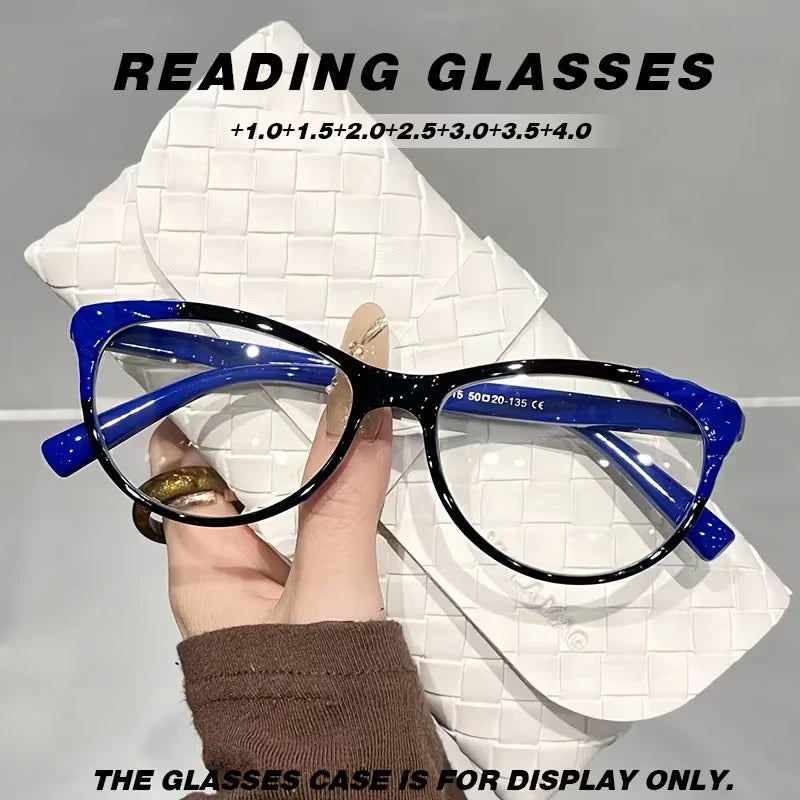 Retro Contrasting Cat Eye Reading Glasses for Women, Anti Blue Light Goggles, Lightweight and Comfortable Reading Glasses