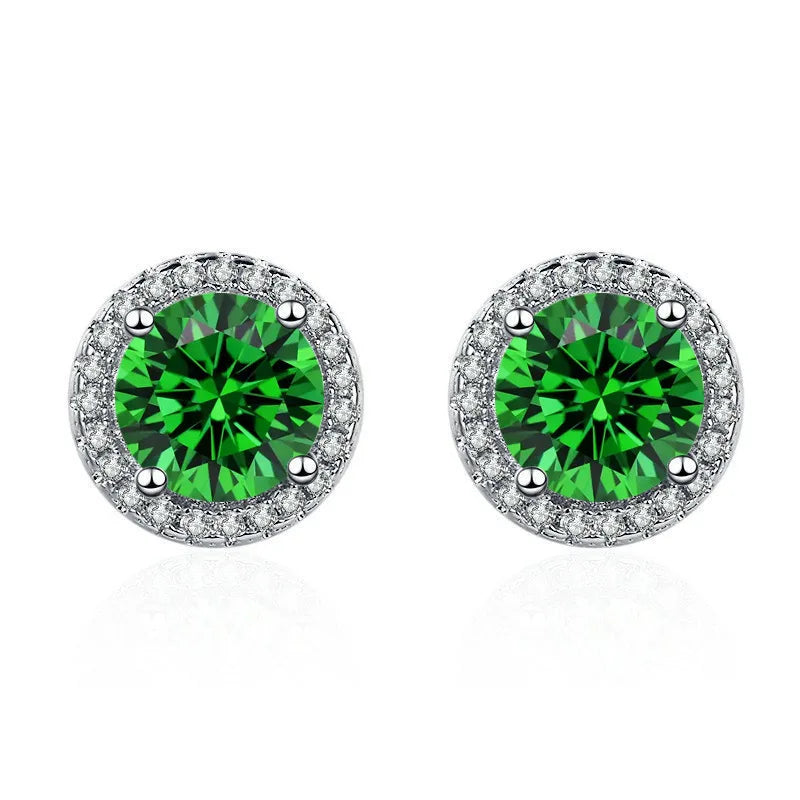 925 Sterling Silver Stud Earrings | Zircon and Colored Gemstone Elegant Jewelry