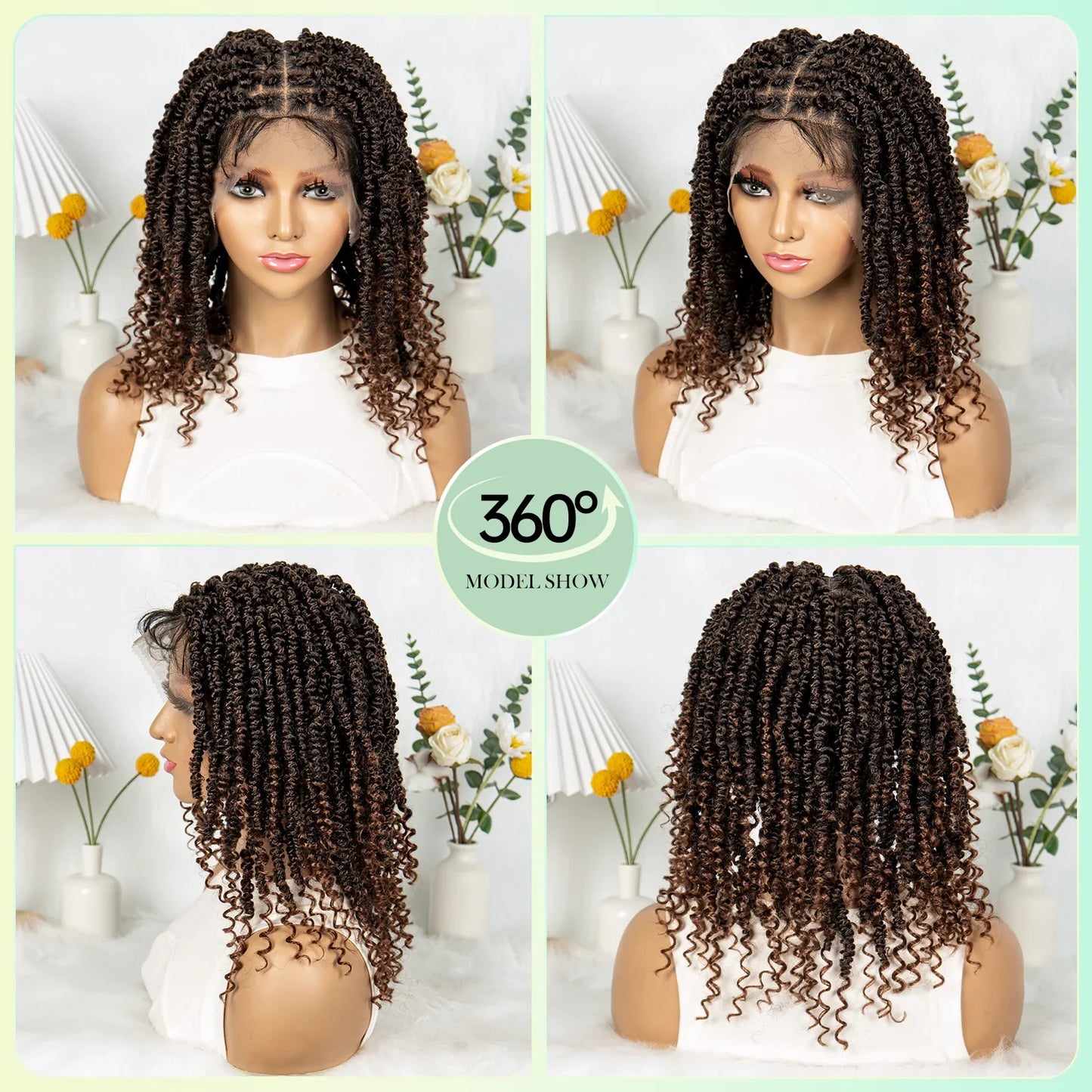 14Inch Full Lace Braided Wigs Synthetic Lace Frontal Twisted Braids Wigs with Baby Hair Knotless Box Braids Wig for Black Women