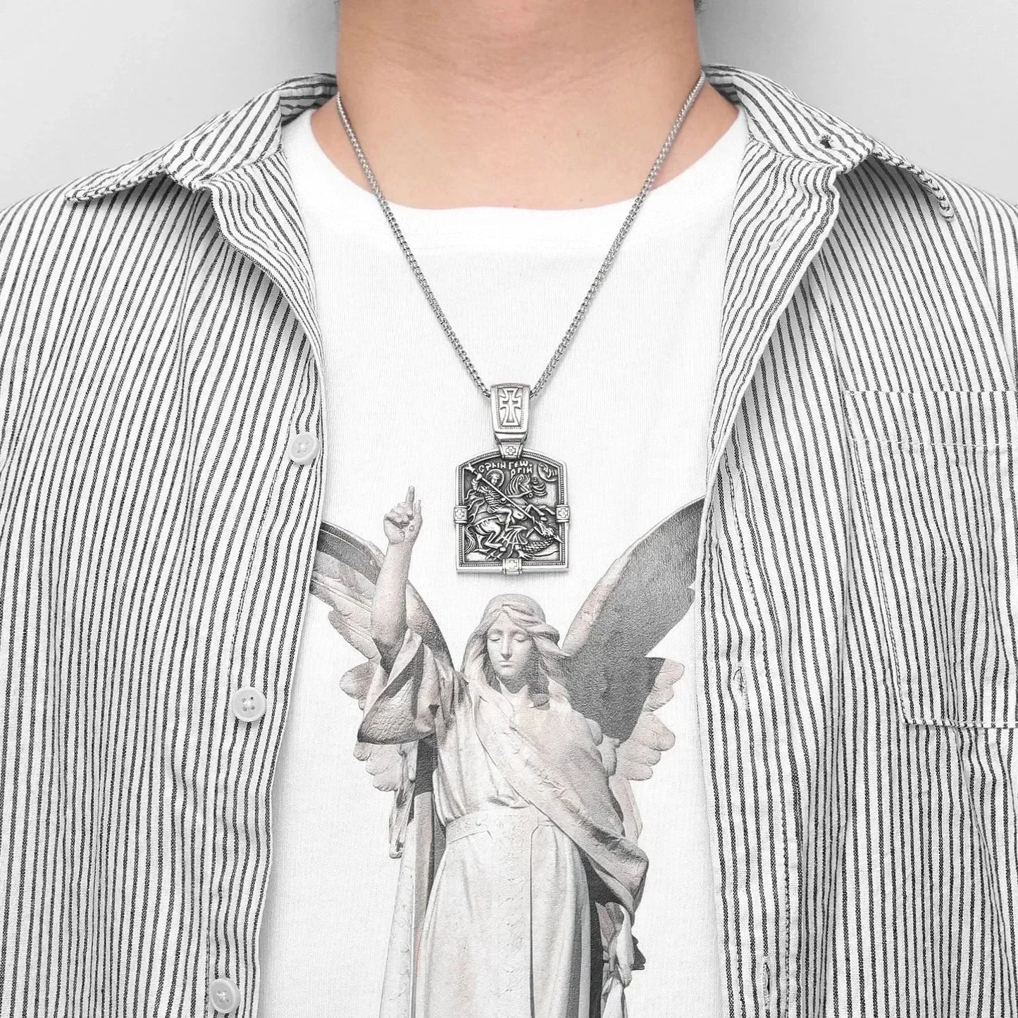 Fairy Tale St George Slaying Dragon Stainless Steel Men Women Necklaces Pendants Chain Punk Jewelry Creativity Gift Wholesale