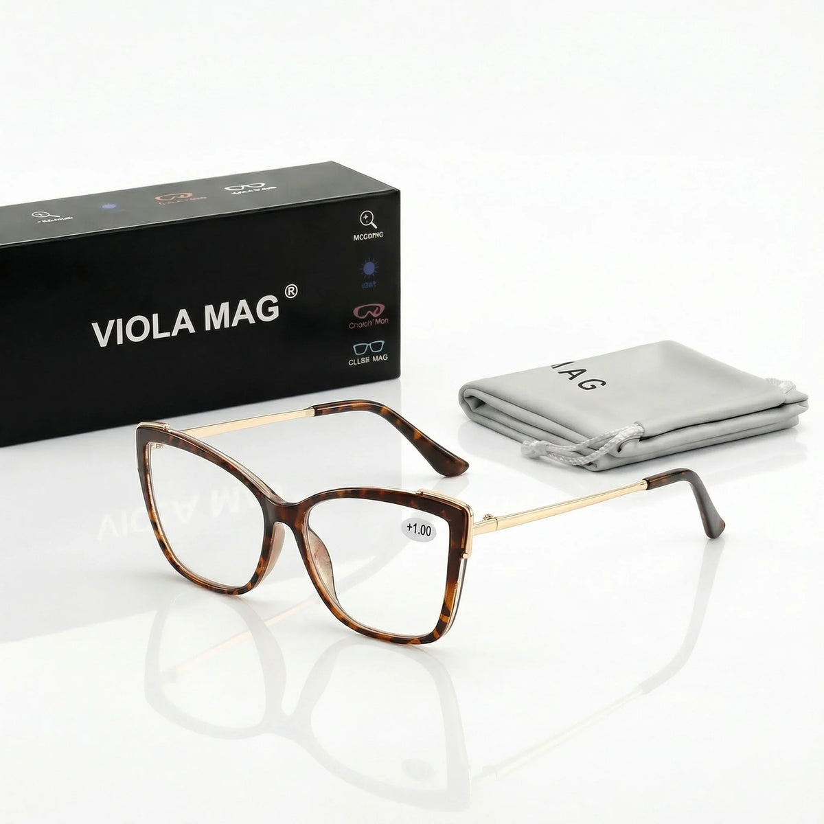 VIOLA MAG Fashion Contrast Cat Eye Reading Glasses, Metal Lens Legs Anti Blue Light, Women's Commuting Office