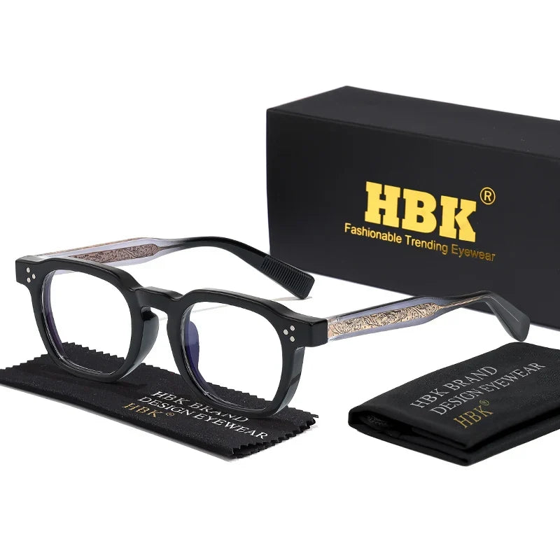 HBK Retro Square Glasses Frames Men Flat Lenses Anti Blue Light TR90 Eyeglass Frames High-Quality Reading Eyeglasses for Women