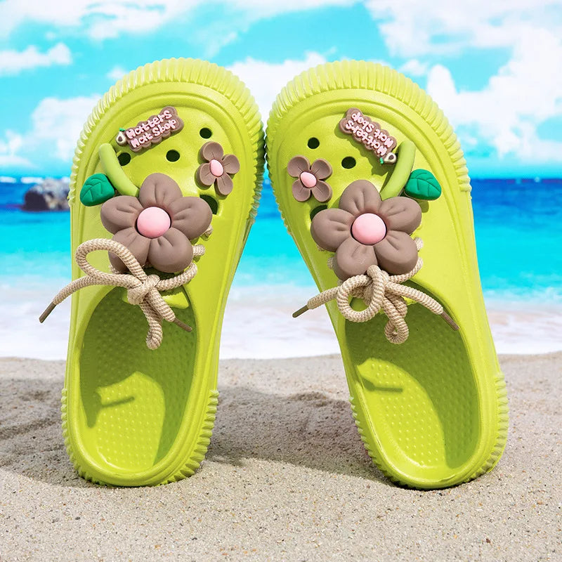 2025 Summer Women Slippers Cute DIY Flower Platform Sandals Casual Indoor Outdoor Clogs Beach Slides Female Home Garden Shoes
