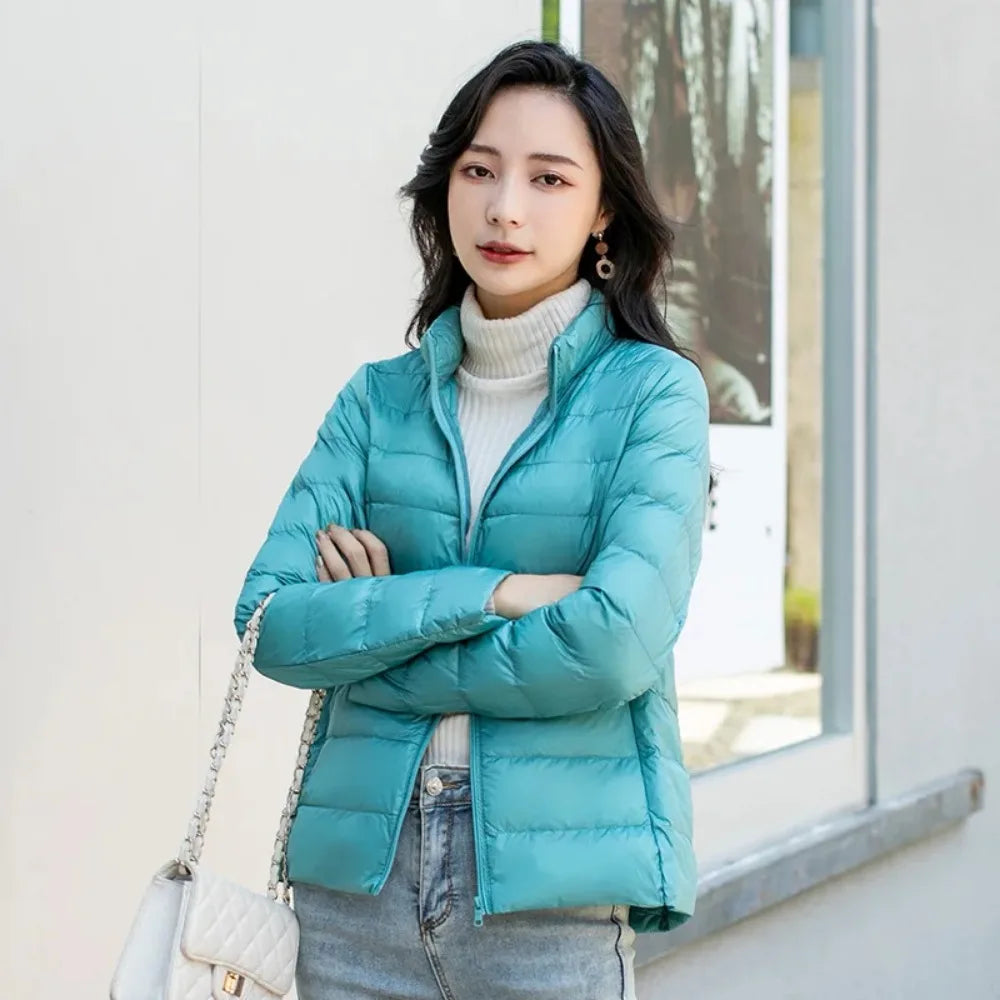 Light Down Coat Women Spring Jacket Fashion Short Ultra Lightweight Packable Puffer Coats Female Down Warm Slim Fit Parkas