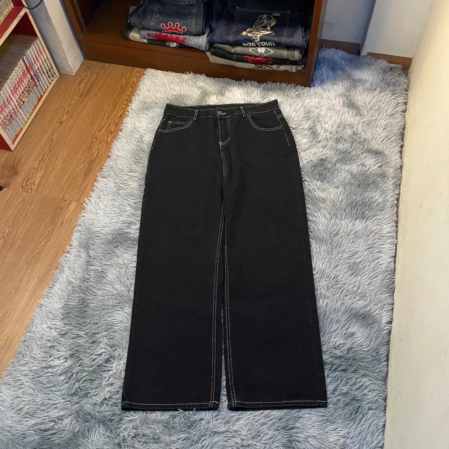 Streetwear Y2K Harajuku hip-hop letter embroidery black loose jeans for men and women fashion retro new trend sports trousers
