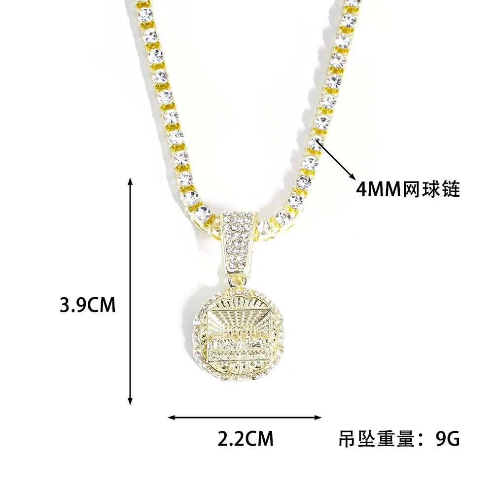 Delicate Shiny Last Supper Pendant Necklace Men's Jewelry Match Iced Out 4mm Tennis Chain Fashion Men Hip Hop Style Women Gift
