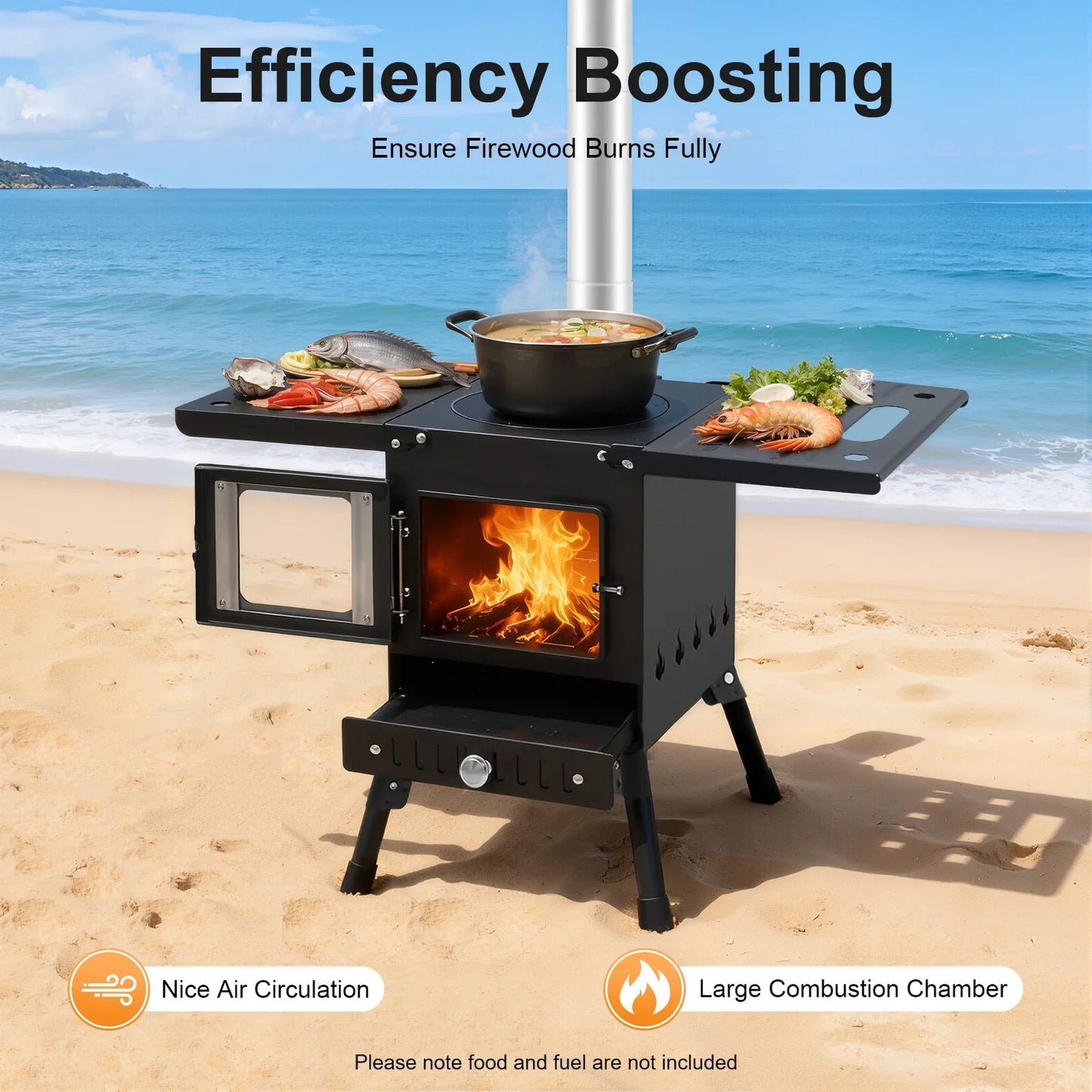 Folding Outdoor Camping Firewood Stove Adjust the Height Smoke Cleanly Outdoor Camping Stove Portable Tent Stove