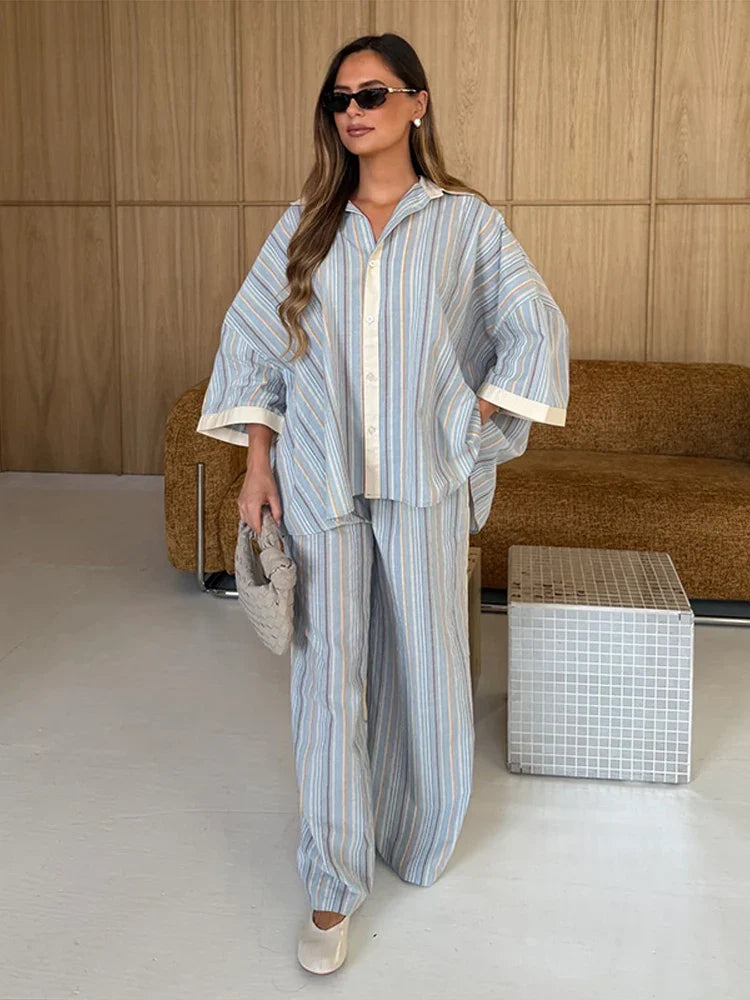 Casual Shirt Pants Women's Set Elegant Belt Long Sleeve Female Blouse Wide Leg Trousers 2026 Summer Autumn Lady Outfit New