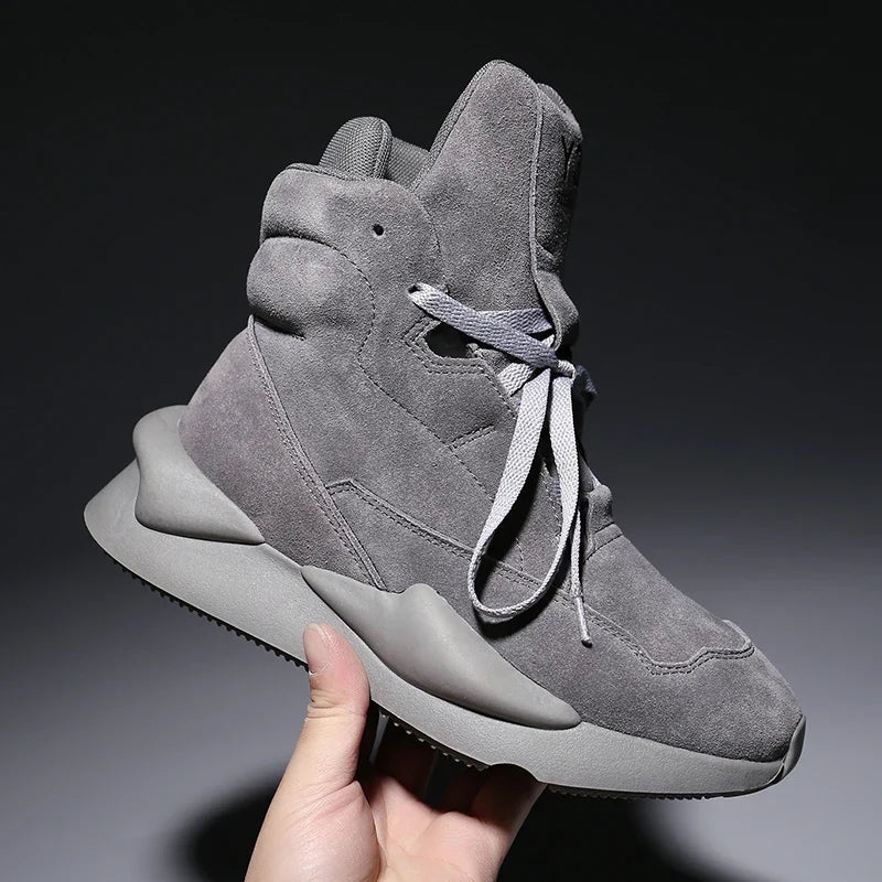 High-top Men's Sneakers Cow Suede Original Design Casual Boots Non-slip Wearable Women's Sneakers Round-toe Cool  Sports Shoes