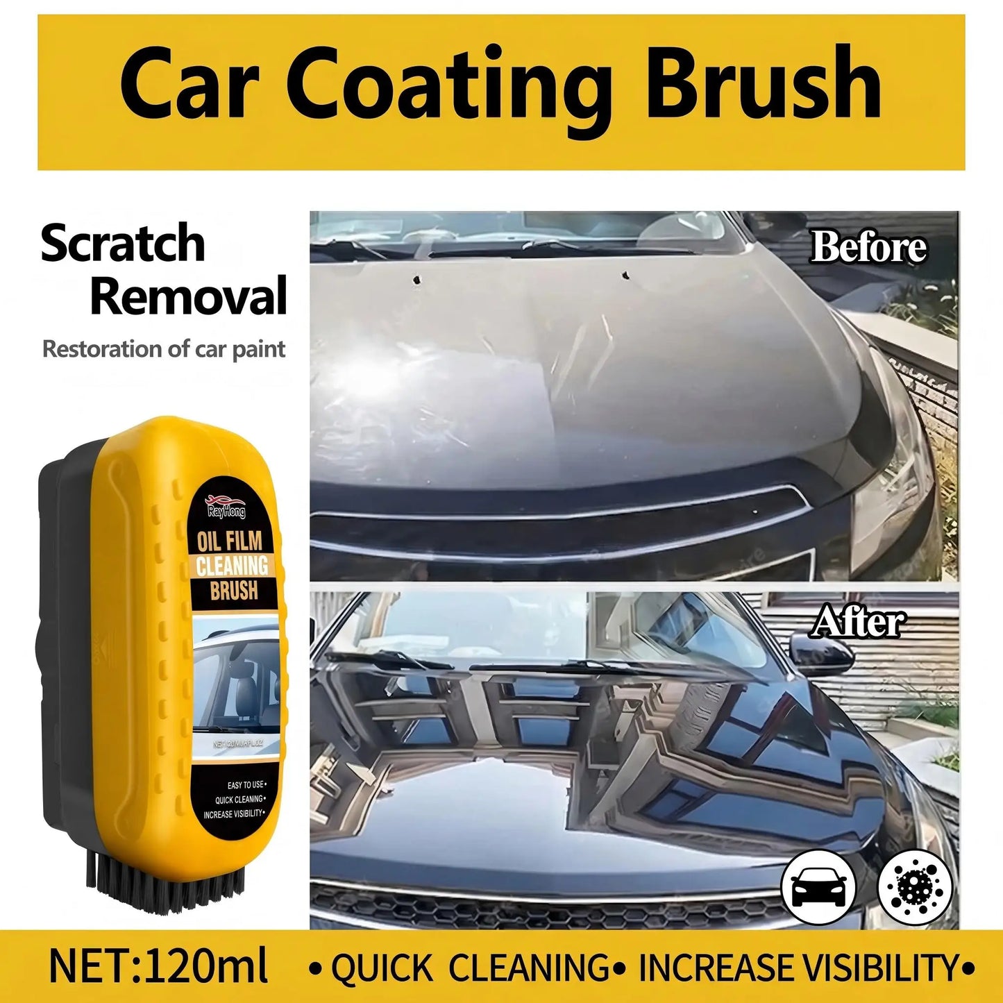 Crystal Clear Vision: Windshield Brush & Oil Film Remover for Front & Interior Windows