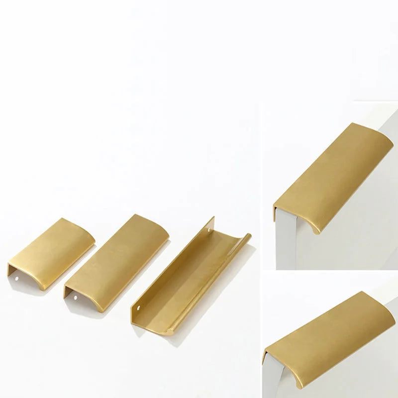 Long Hidden Brass Handle Invisible Solid Brass Pull for Kitchen Cabinet Gold Drawer Knobs Furniture Door Handles