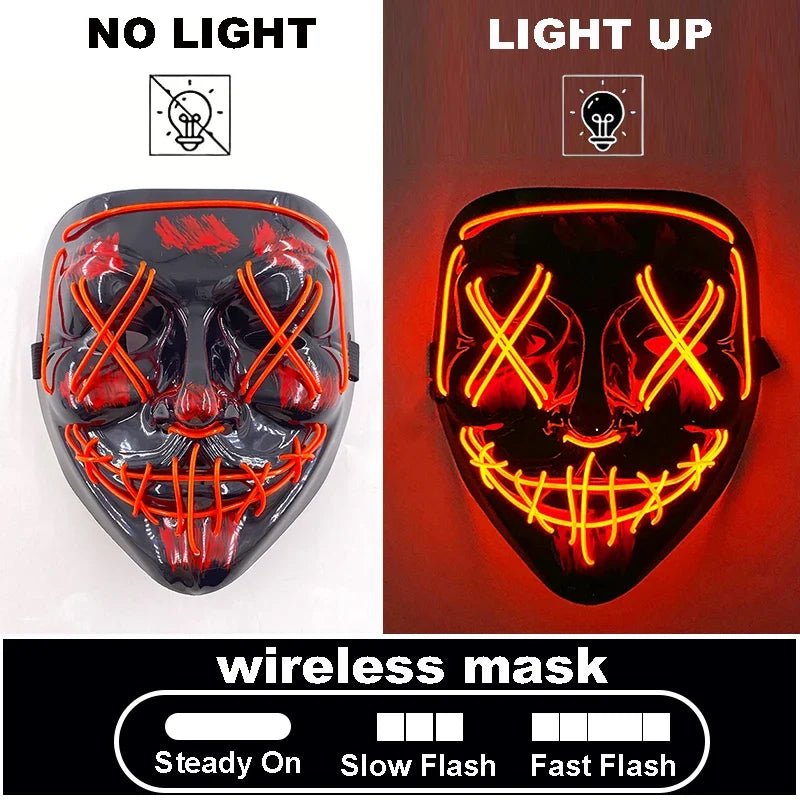 LED Light Up V For Vendetta Mask Anonymous Luminous Full Face Mask Glow In Dark Party Rave Halloween Cosplay Costume Props