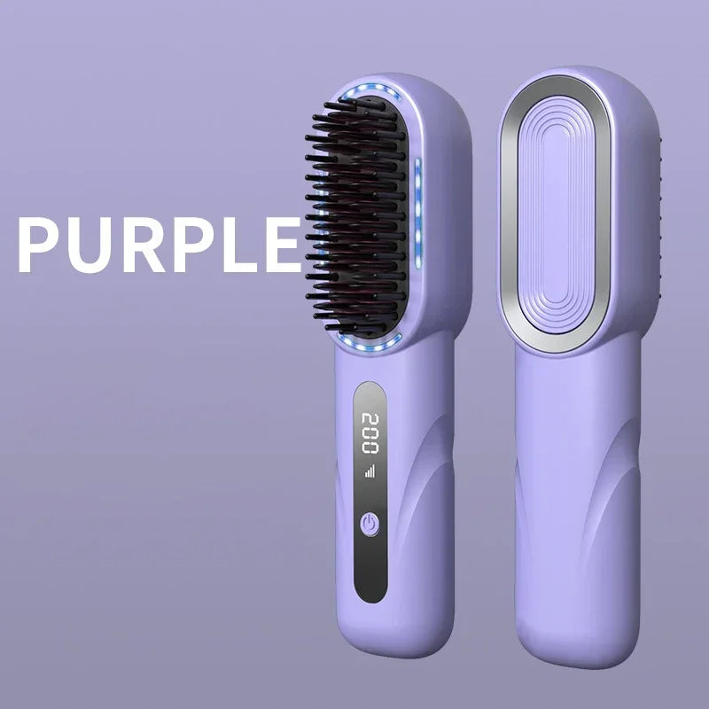 Electric LCD Usb Ceramic Heating Straight Hair Comb Wireless Portable Negative Ion Styling Tool Rechargeable Straightening Brush