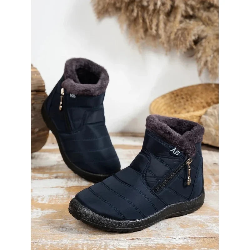 Women's Winter Snow Boots Faux Fur Lined Waterproof Ankle Booties Side Zipper Warm Outdoor Short Boots for Cold Weather