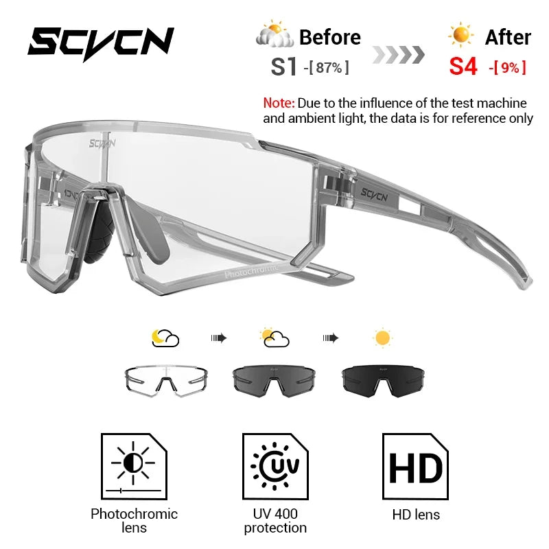 SCVCN Photochromic Cycling Glasses Night Riding Glasses Outdoor Sport Travel Sunglasses Men Women MTB Bike Golf Driving Eyewear