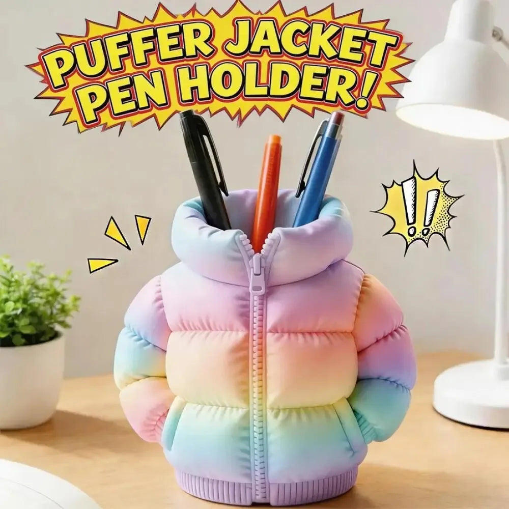 Down Jacket-Shaped Pen Holder Desktop Organizer for Stationery Makeup Brushes Home Office Shelf Decor, for Shool Gift