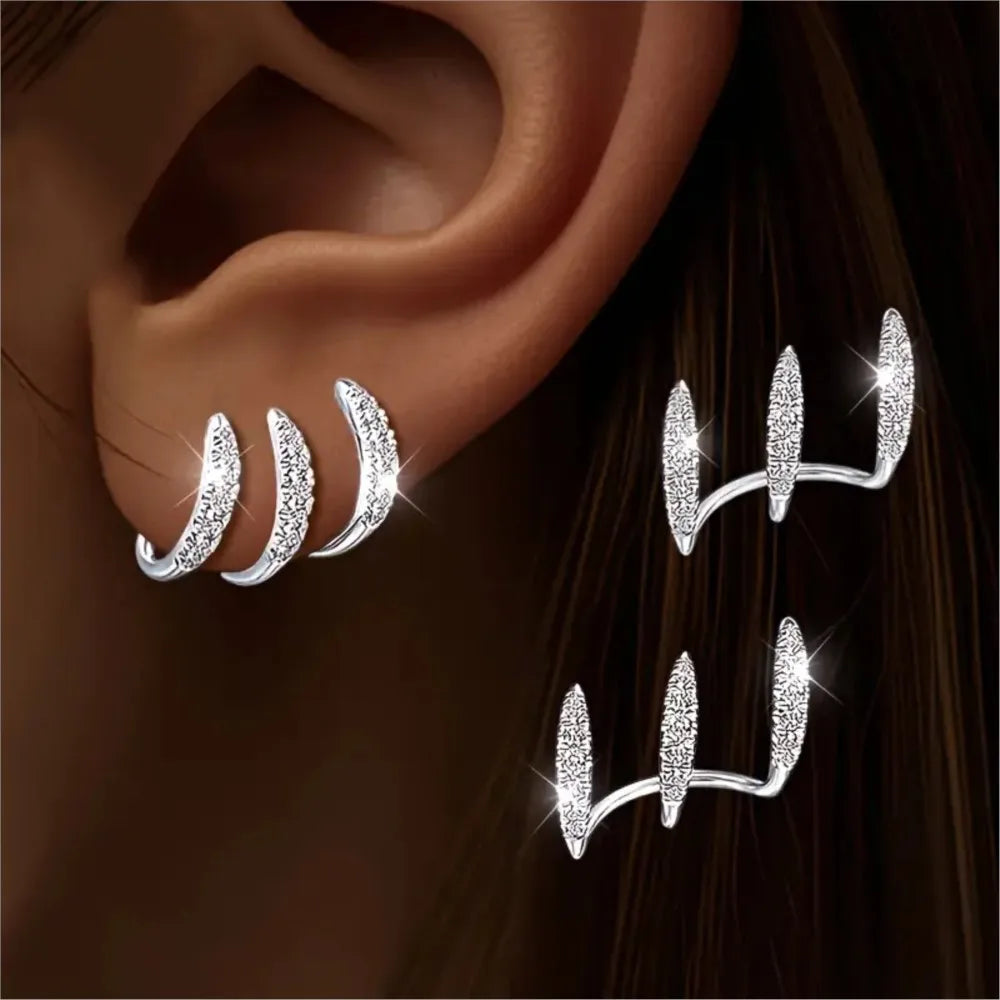 2pcs Elegant Rhinestone Three-Claw Earrings for Women Luxurious & Cute