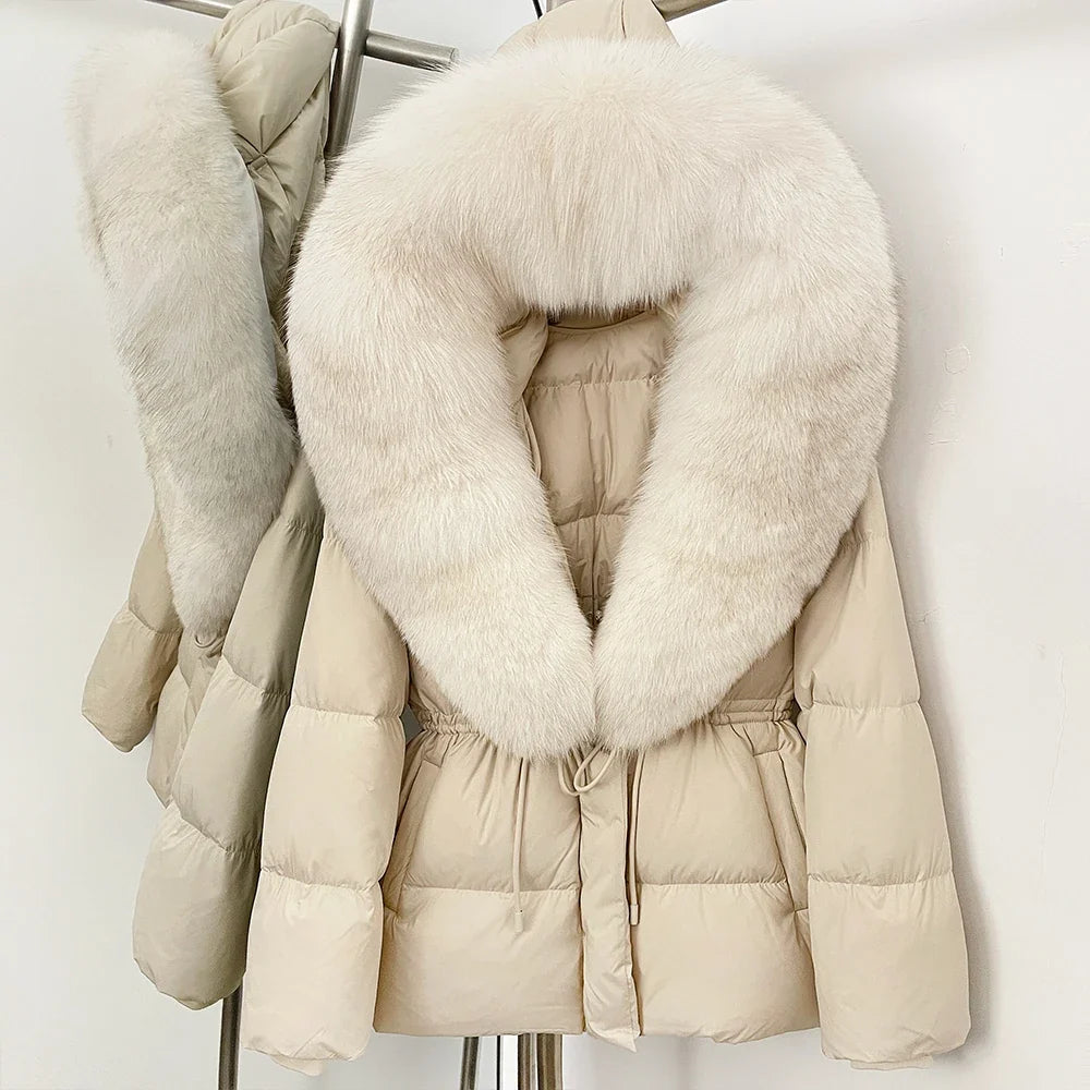 Reality Fur Jacket Real Fur Collar Duck Down Coat Female Winter Hooded Warm Fox Fur Coat Women Natural Raccoon Fur Puffer Jacket