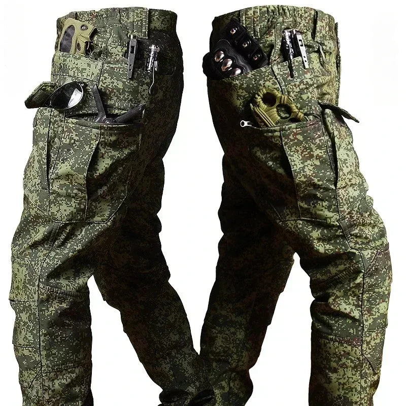 Camo Winter Tactical Sets Men Shark Skin Soft Shell Hooded Jacket+Multi-pocket Straight Cargo Pant 2Pcs Suits Waterproof Set