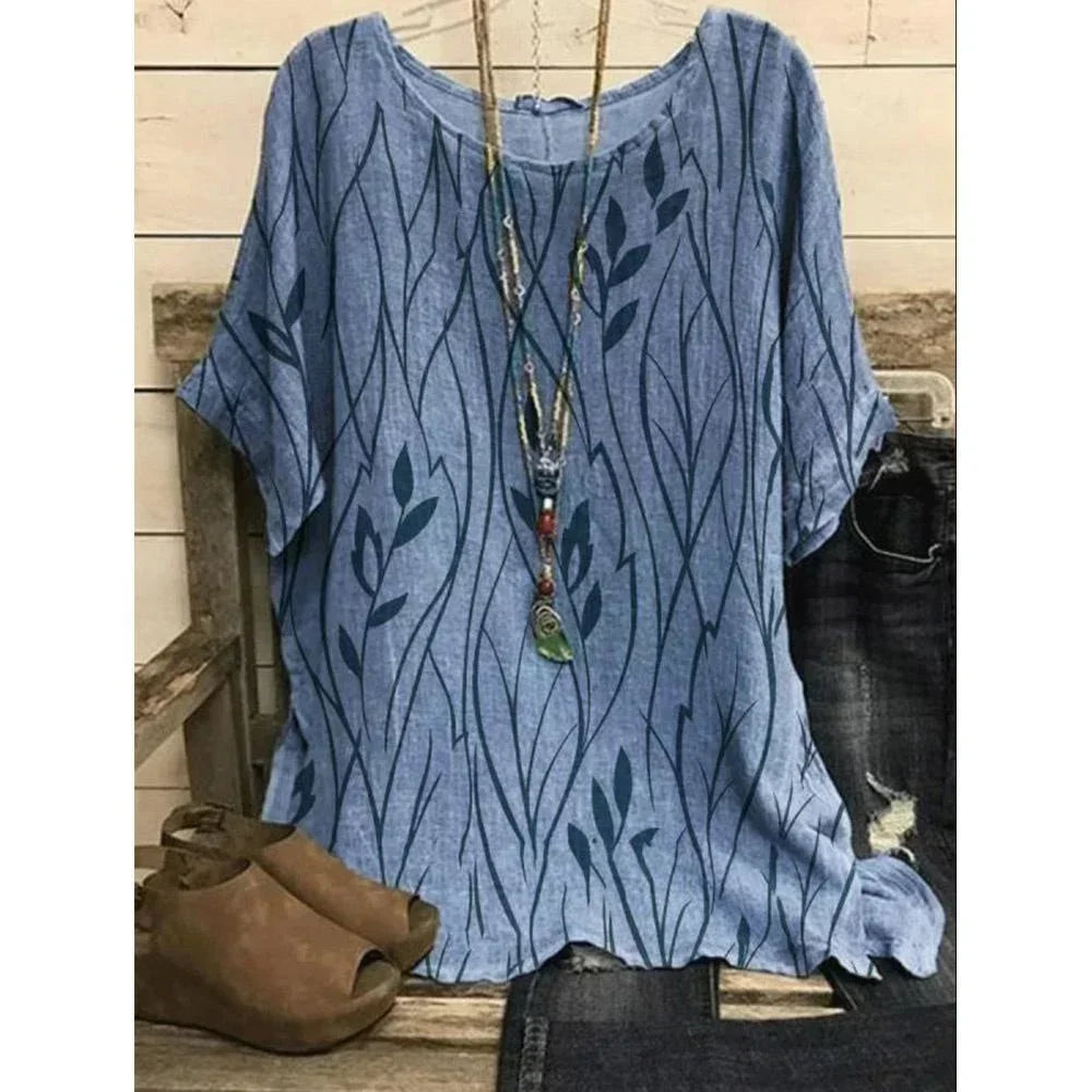 Women Plus Size 1XL-8XL Casual Loose Top Shirts Leaves Print Blouse T-shirt Ladies Fashion Vintage Blouse Half Sleeves T-shirt