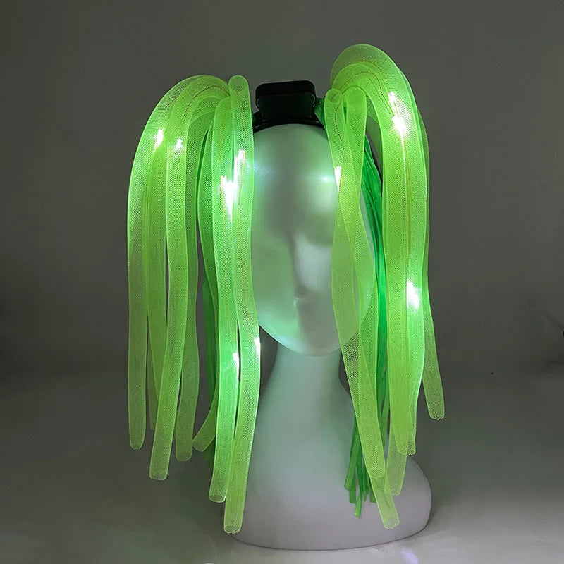 Funny LED Flashing Braid Headband Light up Noodle Headband Girl Women Rave Carnival Party Headwear Supplies Bar Night Show Props