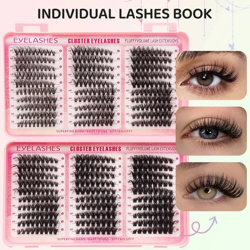 DINGSEN Eyelash Clusters Book Large Capacity Volume Individual Lashes Book Natural Long DIY Cluster Eyelash Extensions Makeup