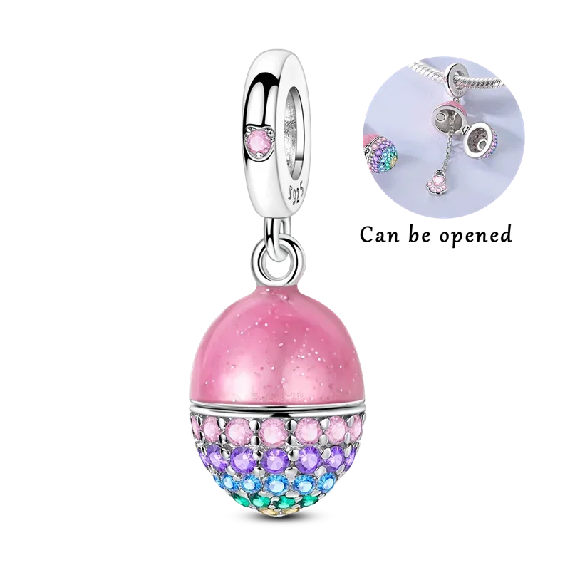 925 Sterling Silver Can Be Opened Pandant Easter Egg Charms Beads Fit